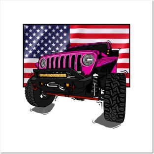Jeep with American Flag - Pink Essential Posters and Art